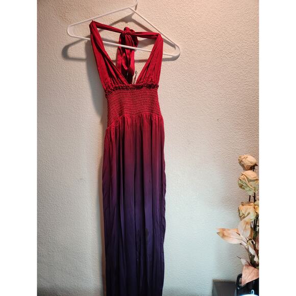 NWOT Chaser Hinano Ombre Halter Smocked‎ Jumpsuit, Size Small soft long length - Picture 1 of 2